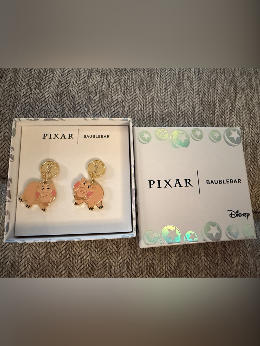 BaubleBar Pixar Hamm Pink and Gold Drop Earrings